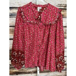 Joie Womens Pink Ruffle Peasant Blouse Shirt Top Sz XL